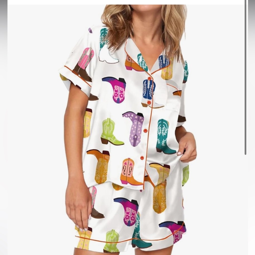 Nasty Gal Cowboy Cowgirl boot silk pajamas set medium